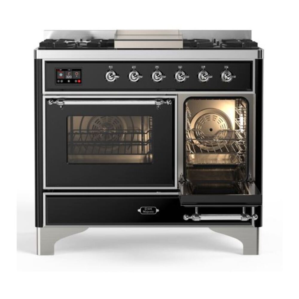 ILVE Majestic II 40 inch Triple Glass Door Natural Gas Dual Fuel Range Chrome Glossy Black