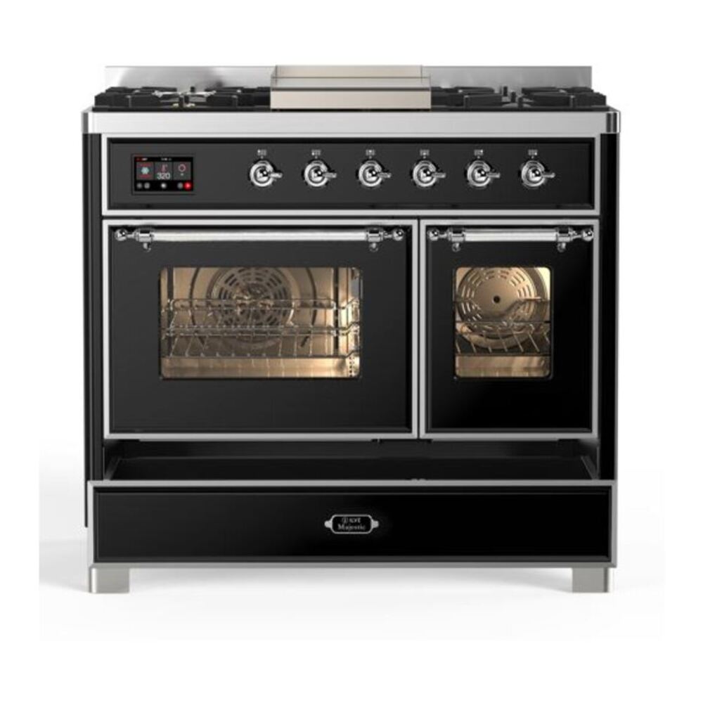 ILVE Majestic II 40 inch Triple Glass Door Natural Gas Dual Fuel Range Chrome Glossy Black