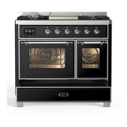 ILVE Majestic II 40 inch Triple Glass Door Natural Gas Dual Fuel Range Chrome Glossy Black