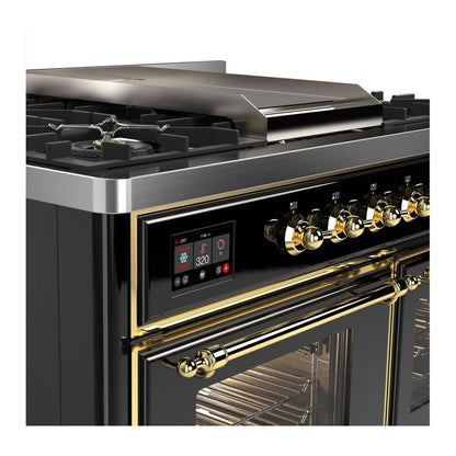 ILVE Majestic II 40 inch Triple Glass Door Natural Gas Dual Fuel Range Brass Glossy Black