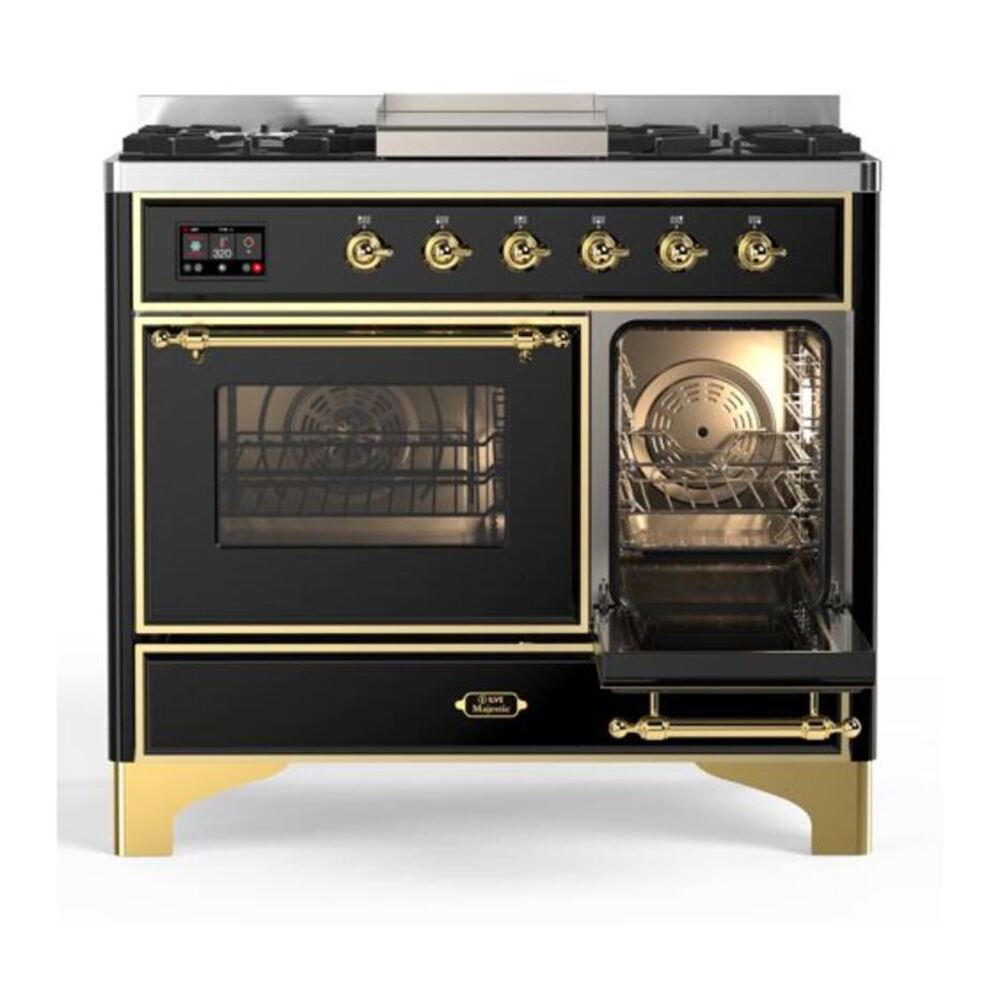 ILVE Majestic II 40 inch Triple Glass Door Natural Gas Dual Fuel Range Brass Glossy Black
