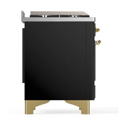 ILVE Majestic II 40 inch Triple Glass Door Natural Gas Dual Fuel Range Brass Glossy Black