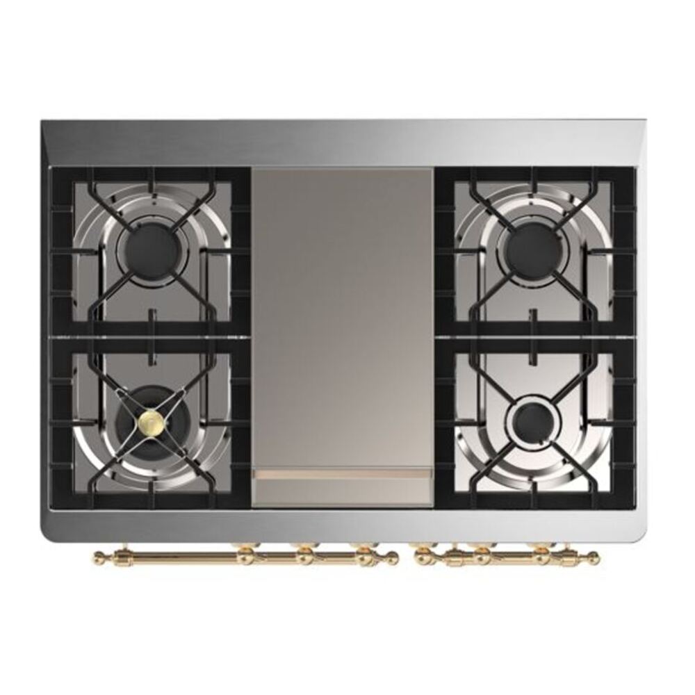ILVE Majestic II 40 inch Triple Glass Door Natural Gas Dual Fuel Range Brass Glossy Black