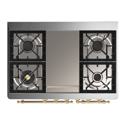 ILVE Majestic II 40 inch Triple Glass Door Natural Gas Dual Fuel Range Brass Glossy Black