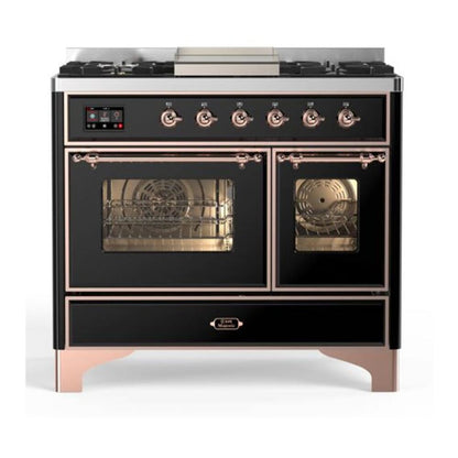 ILVE Majestic II 40 inch Triple Glass Door Natural Gas Dual Fuel Range Copper Glossy Black