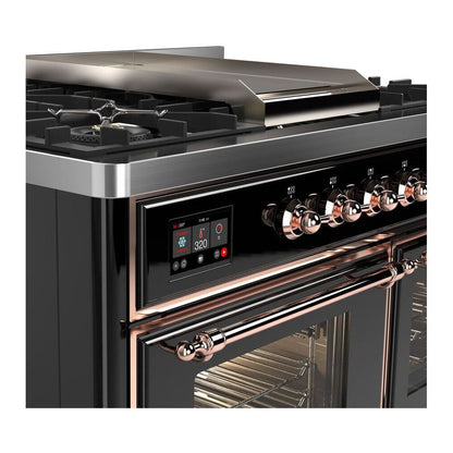 ILVE Majestic II 40 inch Triple Glass Door Natural Gas Dual Fuel Range Copper Glossy Black