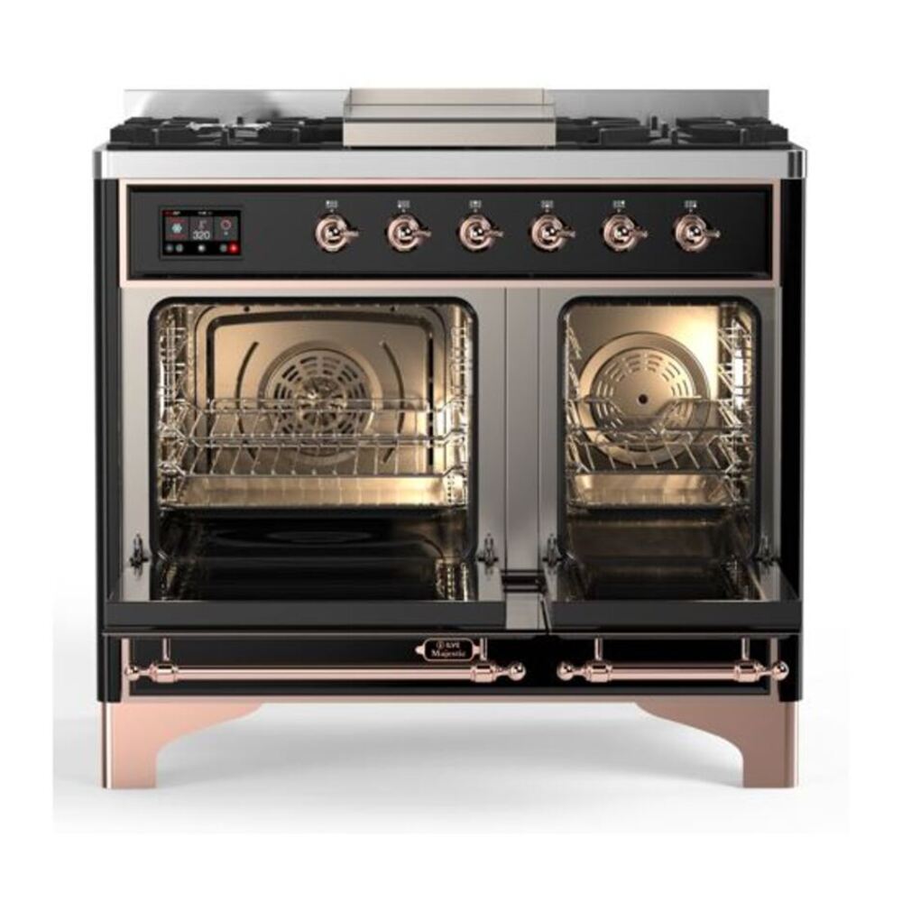 ILVE Majestic II 40 inch Triple Glass Door Natural Gas Dual Fuel Range Copper Glossy Black