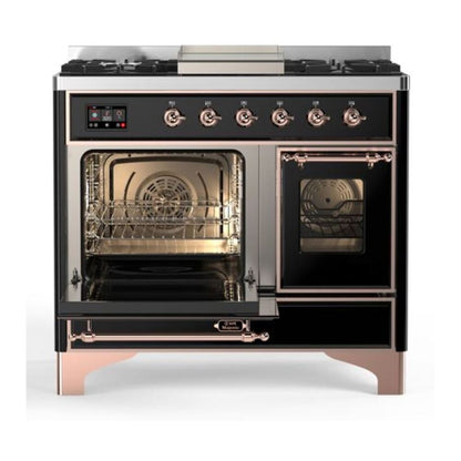 ILVE Majestic II 40 inch Triple Glass Door Natural Gas Dual Fuel Range Copper Glossy Black