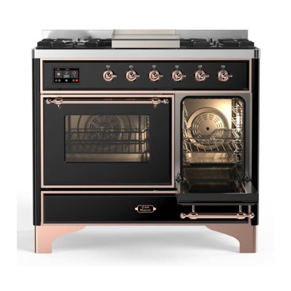 ILVE Majestic II 40 inch Triple Glass Door Natural Gas Dual Fuel Range Copper Glossy Black