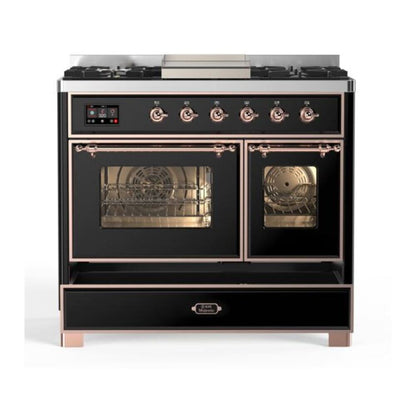 ILVE Majestic II 40 inch Triple Glass Door Natural Gas Dual Fuel Range Copper Glossy Black
