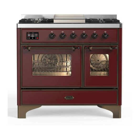 ILVE Majestic II 40" Burgundy Dual Fuel Range with 6 Burners and Griddle Triple Glass Door Natural Gas