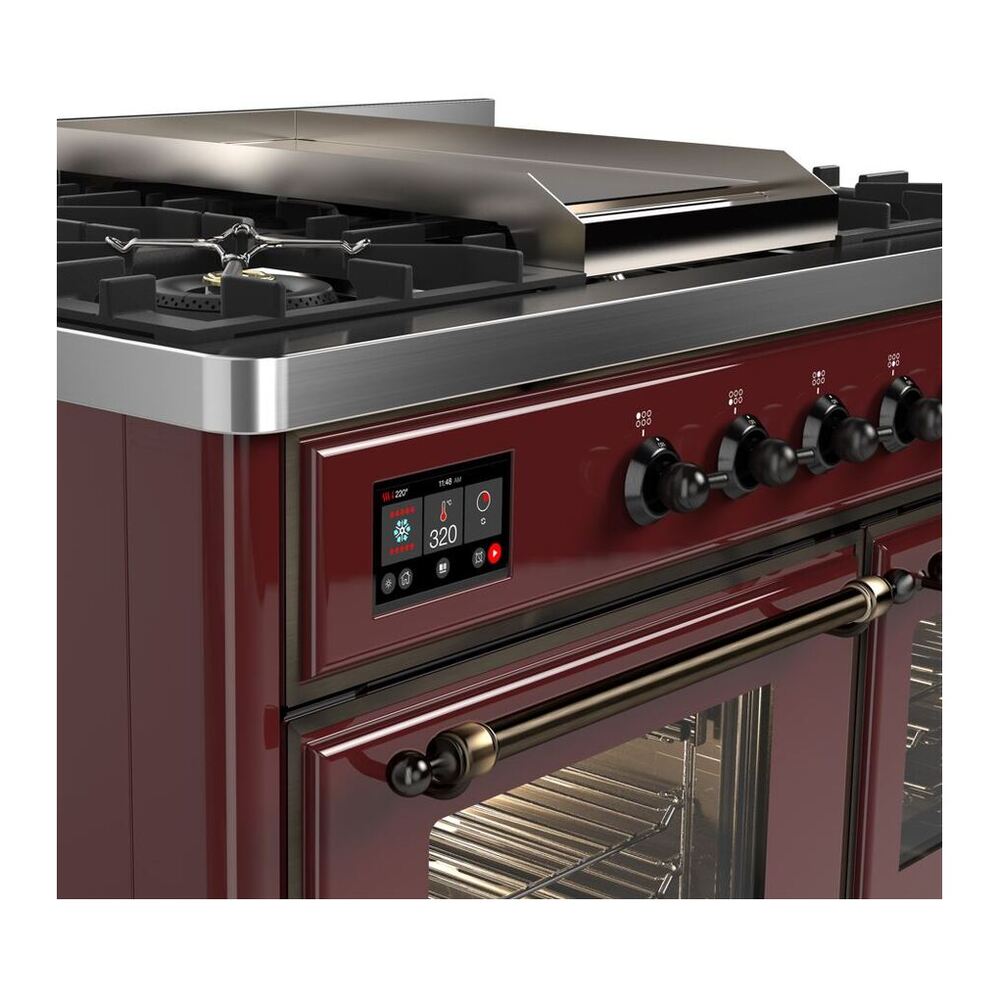 ILVE Majestic II 40 inch Triple Glass Door Natural Gas Dual Fuel Range Burnished Burgundy