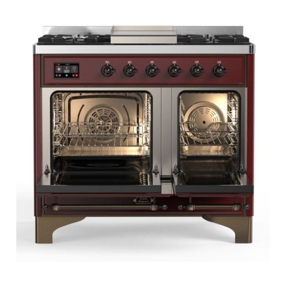 ILVE Majestic II 40 inch Triple Glass Door Natural Gas Dual Fuel Range Burnished Burgundy