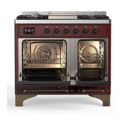 ILVE Majestic II 40 inch Triple Glass Door Natural Gas Dual Fuel Range Burnished Burgundy