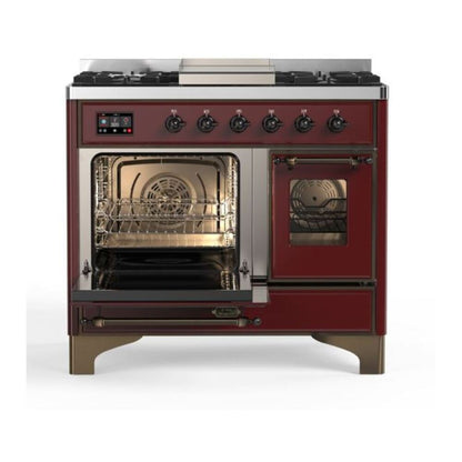 ILVE Majestic II 40 inch Triple Glass Door Natural Gas Dual Fuel Range Burnished Burgundy