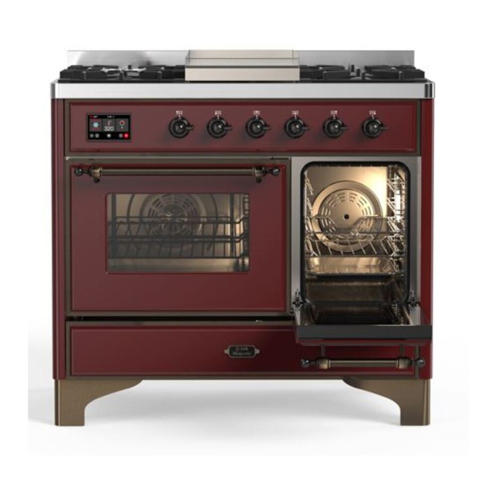 ILVE Majestic II 40 inch Triple Glass Door Natural Gas Dual Fuel Range Burnished Burgundy