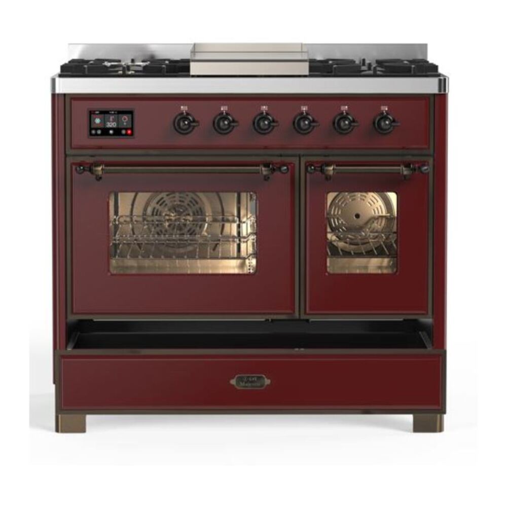 ILVE Majestic II 40 inch Triple Glass Door Natural Gas Dual Fuel Range Burnished Burgundy