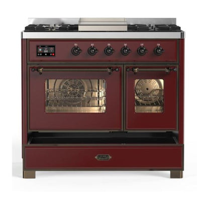 ILVE Majestic II 40 inch Triple Glass Door Natural Gas Dual Fuel Range Burnished Burgundy