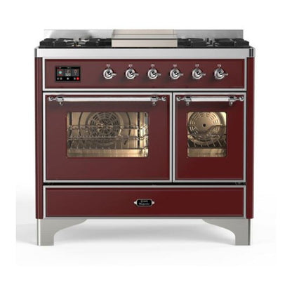 ILVE Majestic II 40 inch Triple Glass Door Natural Gas Dual Fuel Range Chrome Burgundy