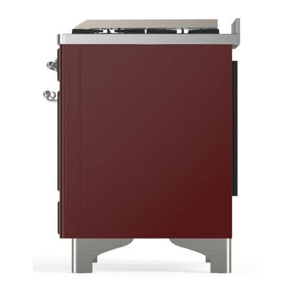 ILVE Majestic II 40 inch Triple Glass Door Natural Gas Dual Fuel Range Chrome Burgundy