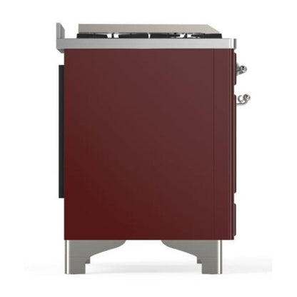 ILVE Majestic II 40 inch Triple Glass Door Natural Gas Dual Fuel Range Chrome Burgundy