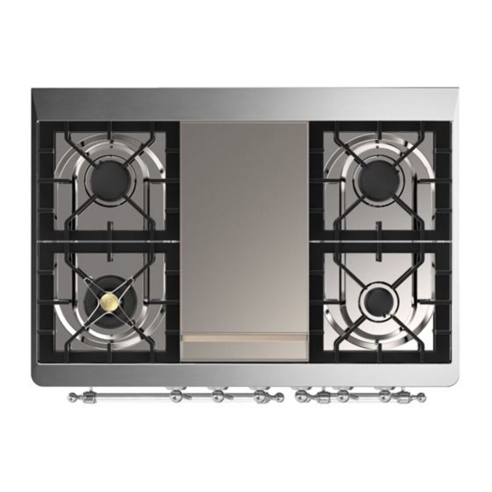 ILVE Majestic II 40 inch Triple Glass Door Natural Gas Dual Fuel Range Chrome Burgundy