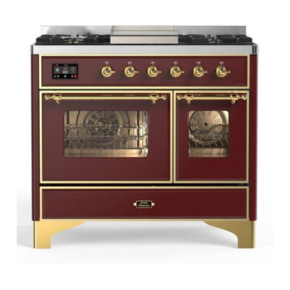 ILVE Majestic II 40 inch Triple Glass Door Natural Gas Dual Fuel Range Brass Burgundy