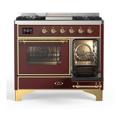 ILVE Majestic II 40 inch Triple Glass Door Natural Gas Dual Fuel Range Brass Burgundy