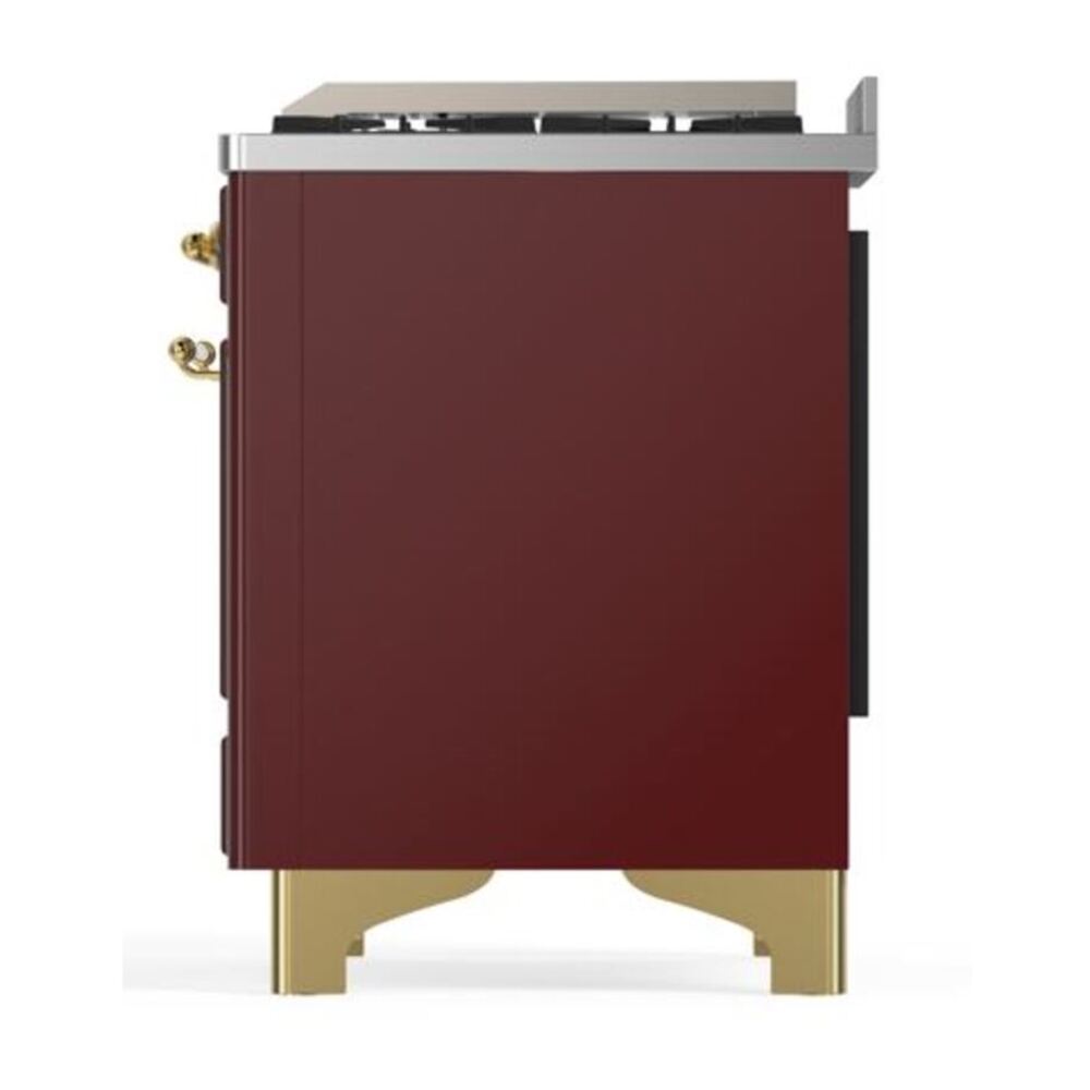 ILVE Majestic II 40 inch Triple Glass Door Natural Gas Dual Fuel Range Brass Burgundy
