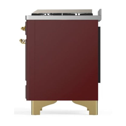 ILVE Majestic II 40 inch Triple Glass Door Natural Gas Dual Fuel Range Brass Burgundy