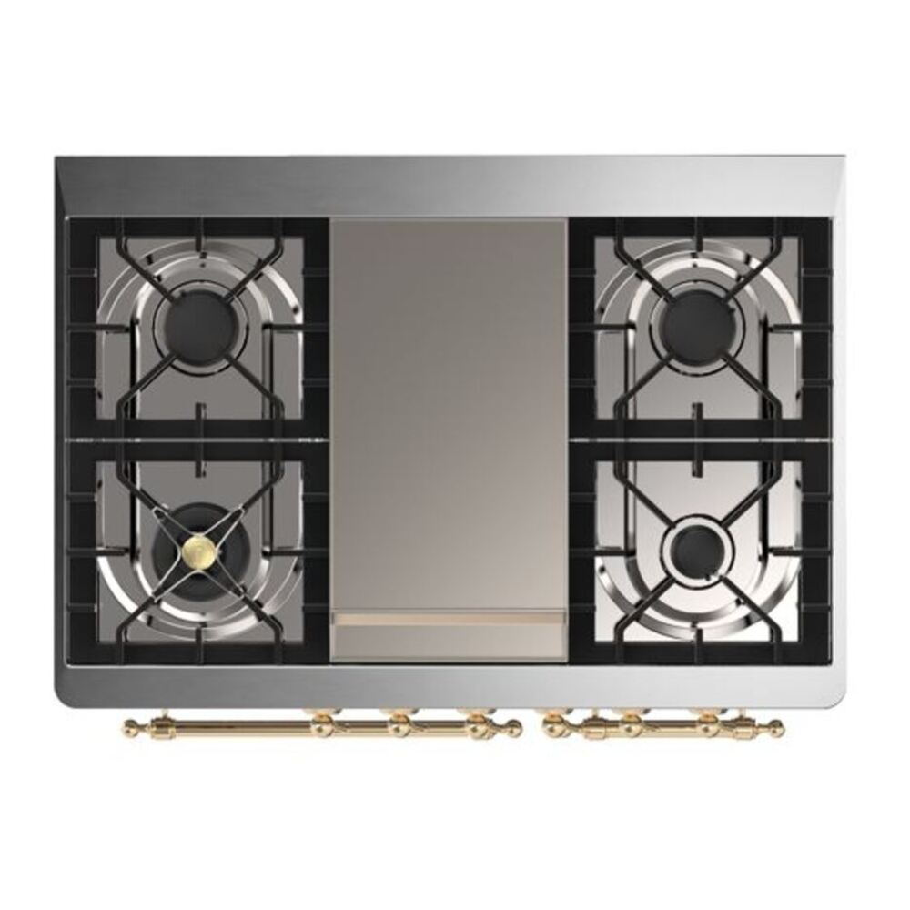 ILVE Majestic II 40 inch Triple Glass Door Natural Gas Dual Fuel Range Brass Burgundy