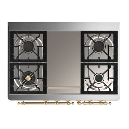 ILVE Majestic II 40 inch Triple Glass Door Natural Gas Dual Fuel Range Brass Burgundy