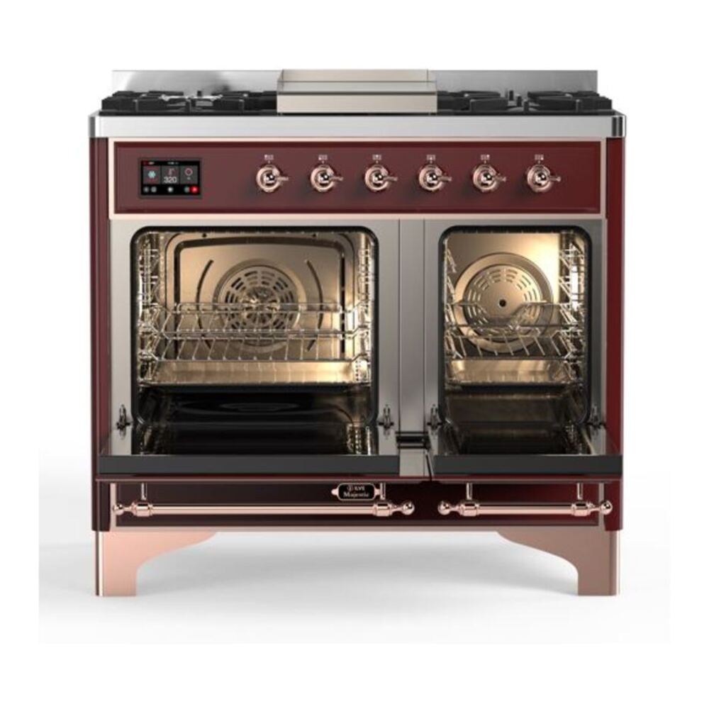 ILVE Majestic II 40 inch Triple Glass Door Natural Gas Dual Fuel Range Copper Burgundy