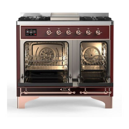 ILVE Majestic II 40 inch Triple Glass Door Natural Gas Dual Fuel Range Copper Burgundy