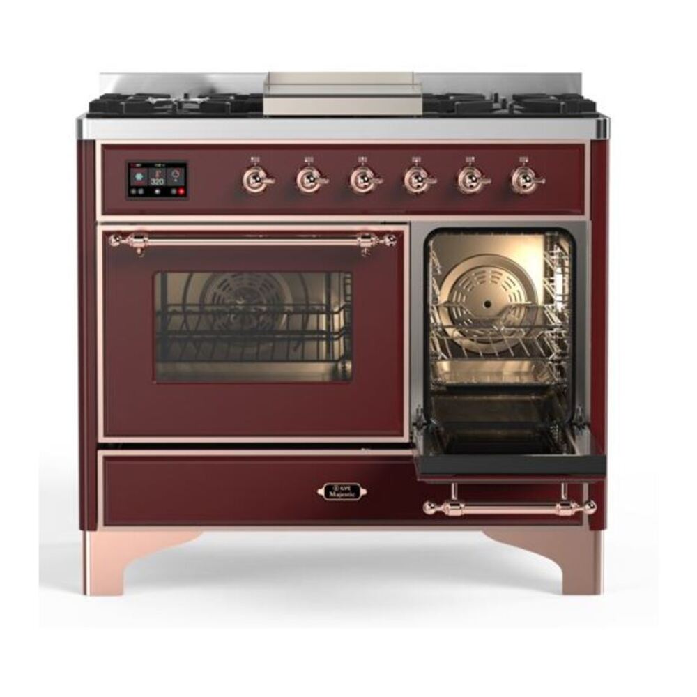 ILVE Majestic II 40 inch Triple Glass Door Natural Gas Dual Fuel Range Copper Burgundy