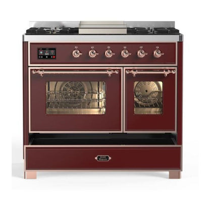 ILVE Majestic II 40 inch Triple Glass Door Natural Gas Dual Fuel Range Copper Burgundy