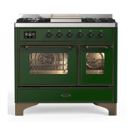 ILVE Majestic II 40" Emerald Green Dual Fuel Range with 6 Burners and Griddle Triple Glass Door Natural Gas