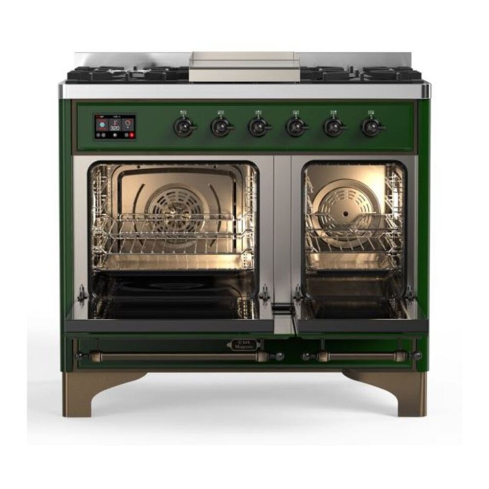 ILVE Majestic II 40 inch Triple Glass Door Natural Gas Dual Fuel Range Burnished Emerald Green