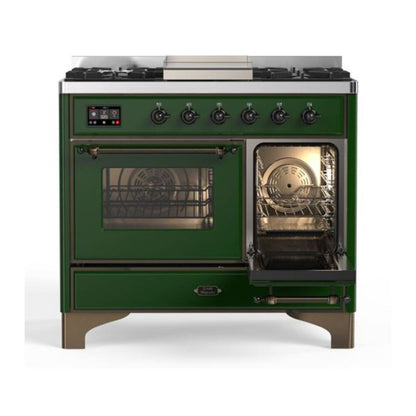 ILVE Majestic II 40 inch Triple Glass Door Natural Gas Dual Fuel Range Burnished Emerald Green
