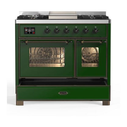 ILVE Majestic II 40 inch Triple Glass Door Natural Gas Dual Fuel Range Burnished Emerald Green