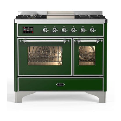 ILVE Majestic II 40 inch Triple Glass Door Natural Gas Dual Fuel Range Chrome Emerald Green