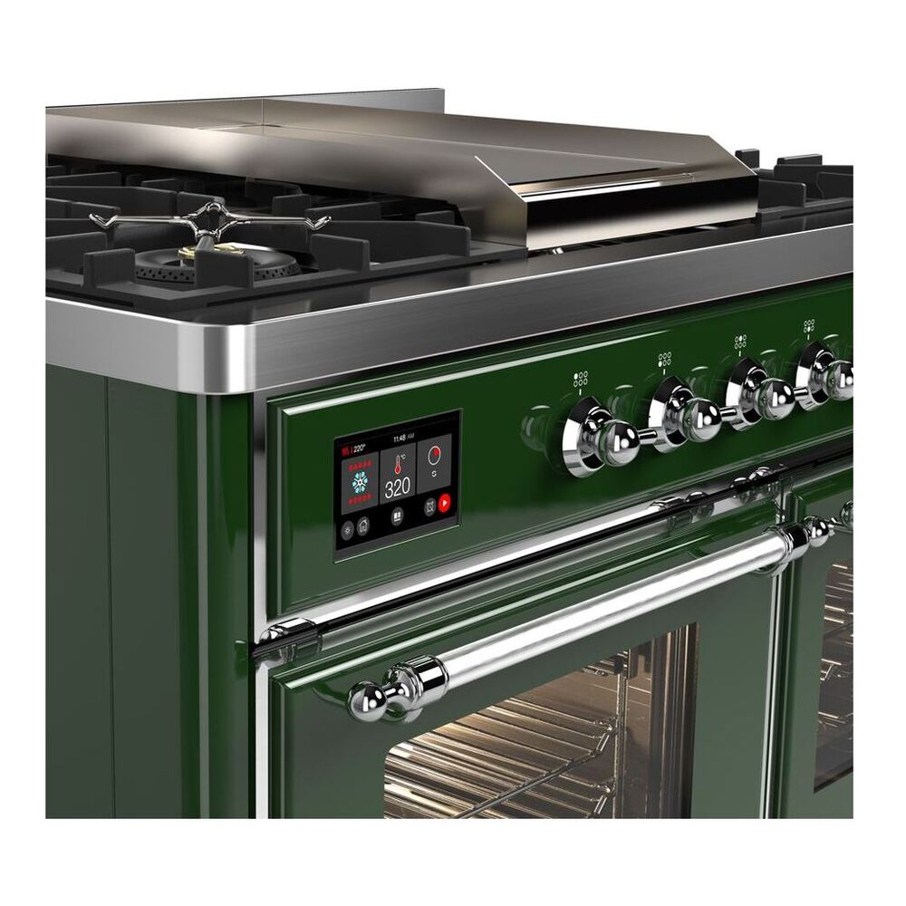 ILVE Majestic II 40 inch Triple Glass Door Natural Gas Dual Fuel Range Chrome Emerald Green