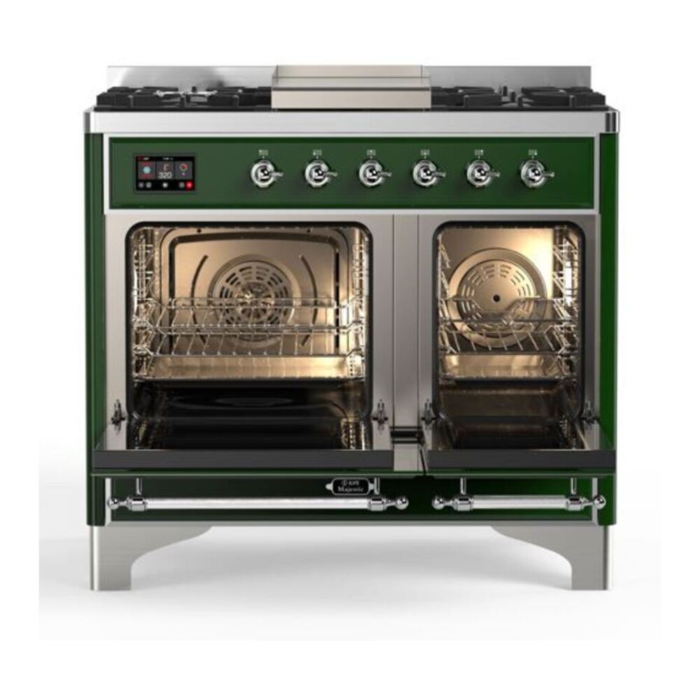 ILVE Majestic II 40 inch Triple Glass Door Natural Gas Dual Fuel Range Chrome Emerald Green