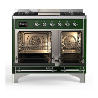 ILVE Majestic II 40 inch Triple Glass Door Natural Gas Dual Fuel Range Chrome Emerald Green