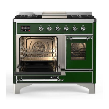 ILVE Majestic II 40 inch Triple Glass Door Natural Gas Dual Fuel Range Chrome Emerald Green
