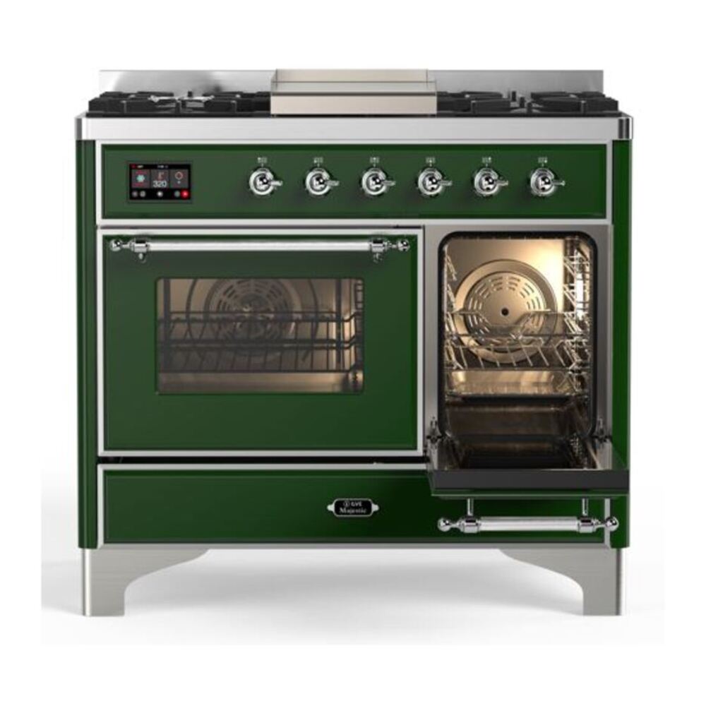 ILVE Majestic II 40 inch Triple Glass Door Natural Gas Dual Fuel Range Chrome Emerald Green
