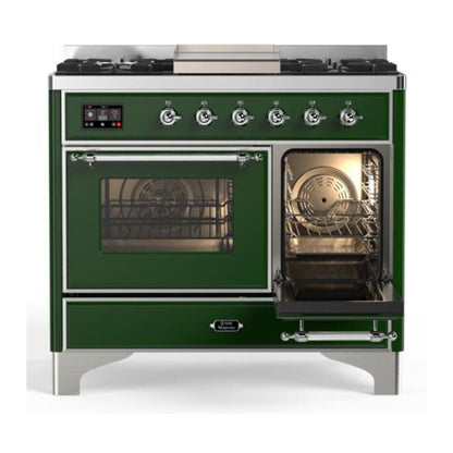ILVE Majestic II 40 inch Triple Glass Door Natural Gas Dual Fuel Range Chrome Emerald Green