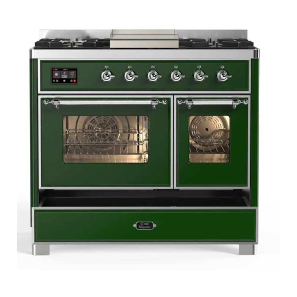 ILVE Majestic II 40 inch Triple Glass Door Natural Gas Dual Fuel Range Chrome Emerald Green