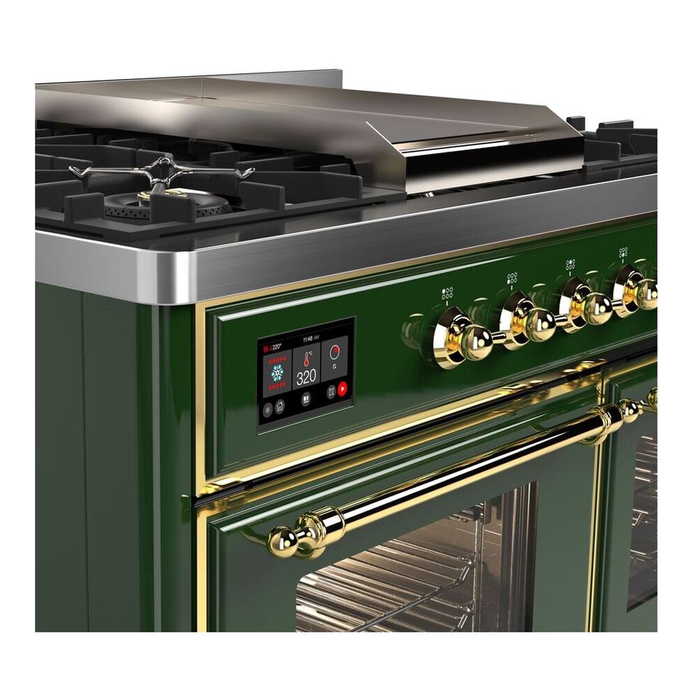 ILVE Majestic II 40 inch Triple Glass Door Natural Gas Dual Fuel Range Brass Emerald Green