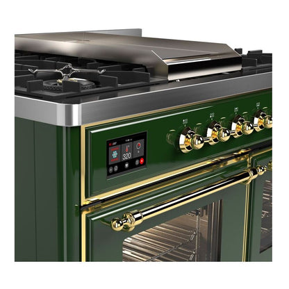 ILVE Majestic II 40 inch Triple Glass Door Natural Gas Dual Fuel Range Brass Emerald Green